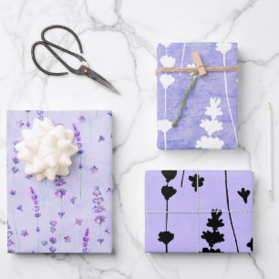 Feuille De Papier Cadeau Élégant Lavande Botanique