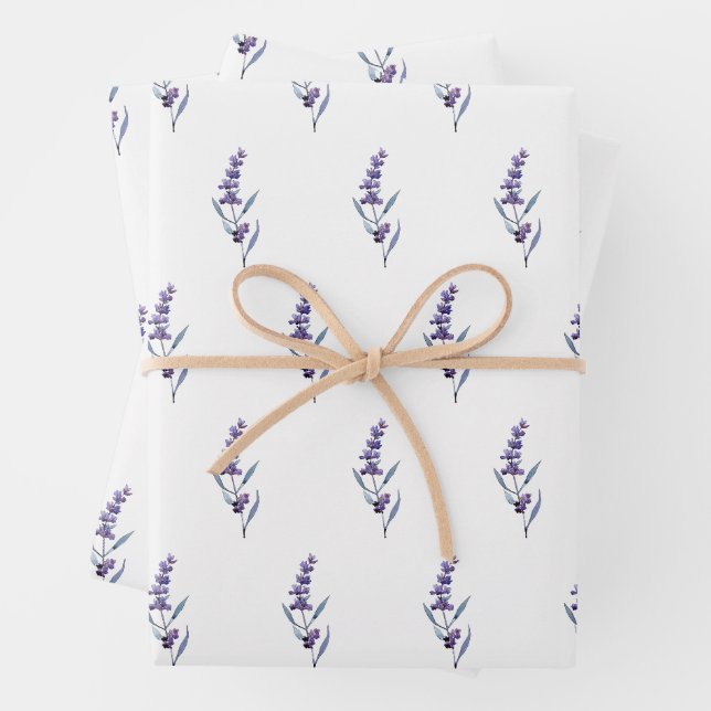 Feuille De Papier Cadeau Élégant lavande florale (En situation)