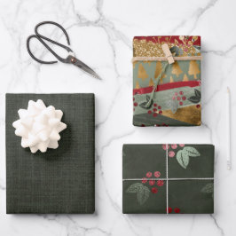 Feuille De Papier Cadeau Elégant Luxe Vert Rouge Or Noël