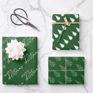 Feuille De Papier Cadeau Élégant minimaliste de Noël vert et blanc
