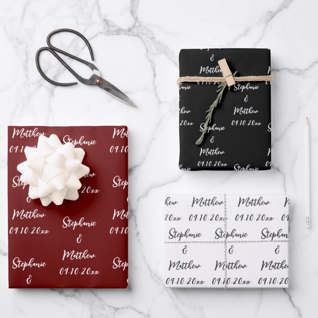 Feuille De Papier Cadeau Elégant moderne mariée Groom Noms Mariages (Recto)