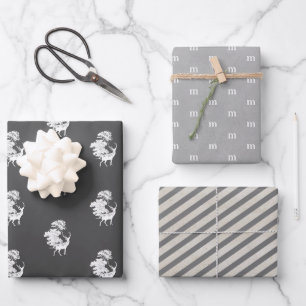 Feuille De Papier Cadeau Élégant Moderne Masculin Monogramme Gris
