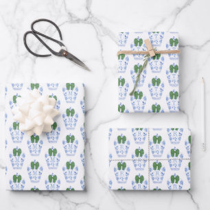 Feuille De Papier Cadeau Élégant Monogramme Avec Bow Vert Noël