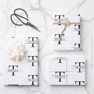 Feuille De Papier Cadeau Élégant Monogramme personnalisé Motif de nom perso