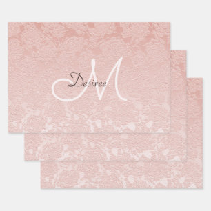 Feuille De Papier Cadeau Élégant Monogramme rose pâle Floral Art moderne