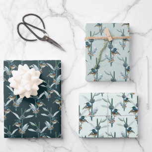 Feuille De Papier Cadeau Elégant Motif botanique de colibri 