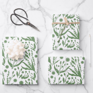 Feuille De Papier Cadeau Élégant motif botanique vert sauge