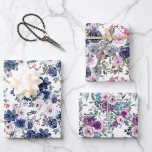 Feuille De Papier Cadeau élégant motif carrelé à fleurs