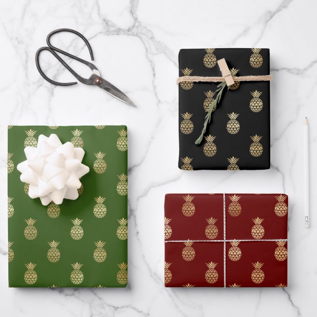 Feuille De Papier Cadeau Élégant Motif d'ananas (Recto)