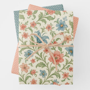 Feuille De Papier Cadeau Élégant Motif d'art floral chic anglais Shabby