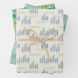 Feuille De Papier Cadeau élégant motif de carte forestière