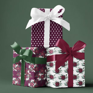 Feuille De Papier Cadeau Élégant Motif de diamants floraux violets de Noël