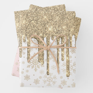 Feuille De Papier Cadeau Élégant Motif de flocon de neige de Noël Gold