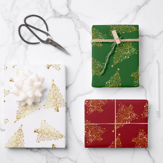 Feuille De Papier Cadeau Élégant motif d'or de Noël (Recto)