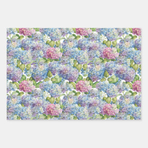 Feuille De Papier Cadeau Élégant motif floral d'Hydrangea rose bleue