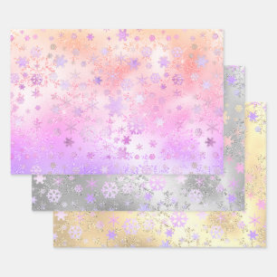 Feuille De Papier Cadeau Élégant Motif Holographique de Noël Snowflake