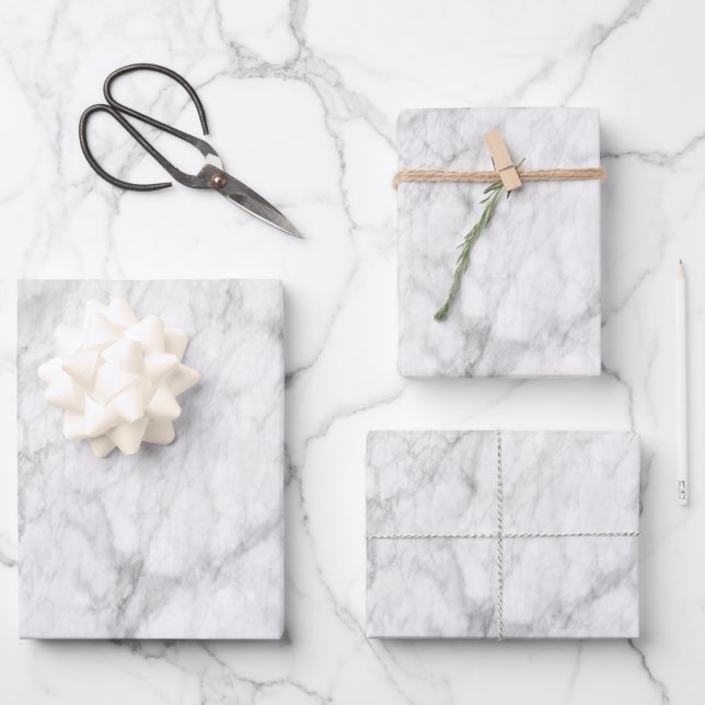 Feuille De Papier Cadeau Élégant Motif noir et Marbre blanc (Recto)