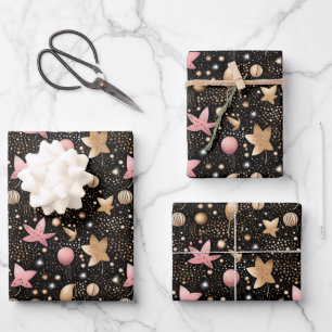 Feuille De Papier Cadeau Élégant motif rose étoile