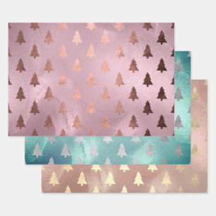 Feuille De Papier Cadeau Élégant Motifs d'arbre de Noël moderne