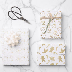 Feuille De Papier Cadeau Élégant Noël or et blanc