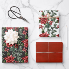 Feuille De Papier Cadeau Élégant Noël Poinsettias Variété