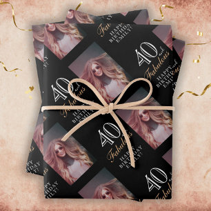 Feuille De Papier Cadeau Elégant noir 40 et fabuleux 40e anniversaire Photo