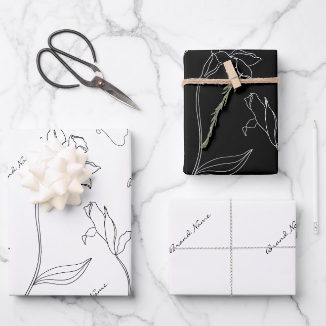 Feuille De Papier Cadeau Élégant Noir Et Blanc Simple (Recto)