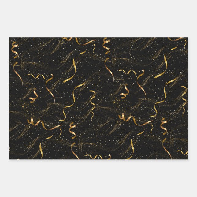 Feuille De Papier Cadeau Élégant noir et or (Devant)