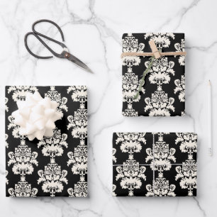 Feuille De Papier Cadeau Élégant noir noir noir noir Damask