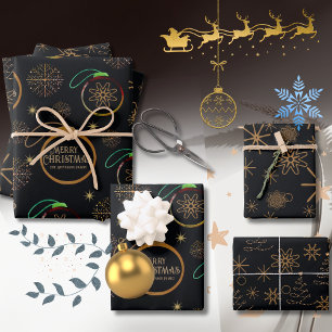 Feuille De Papier Cadeau Élégant Noir & Or Personnalisé Noël