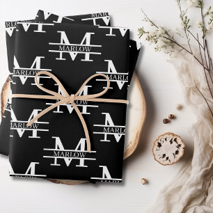 Feuille De Papier Cadeau Élégant Nom de monogramme personnalisé Enveloppeme