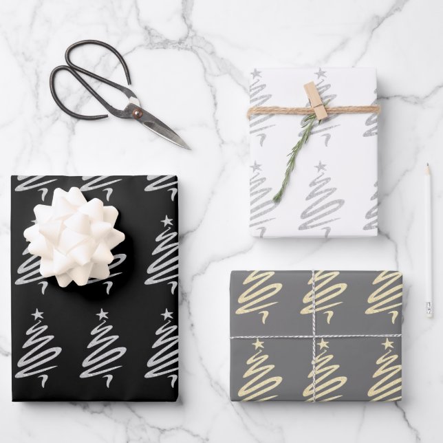 Feuille De Papier Cadeau Élégant or argent motif de Noël (Recto)