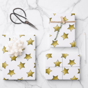 Feuille De Papier Cadeau Élégant or étoiles motif blanc