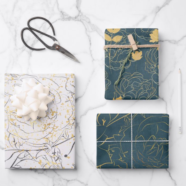 Feuille De Papier Cadeau Élégant or floral (Recto)