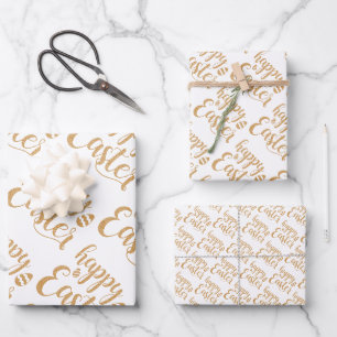 Feuille De Papier Cadeau Elégant or Joyeux Oeuf de Pâques Printemps de Pâqu