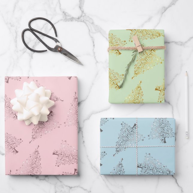 Feuille De Papier Cadeau Élégant pastel motif de Noël (Recto)
