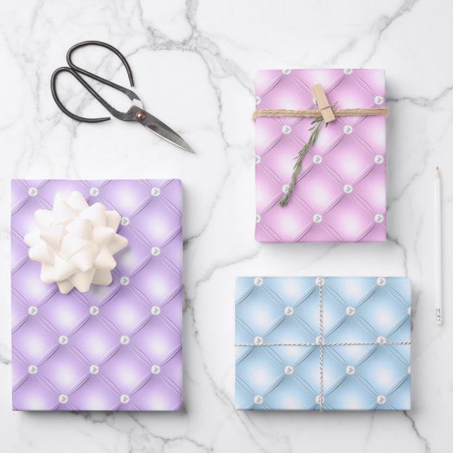 Feuille De Papier Cadeau Elégant Patel bleu, violet & rose Diamond Tufé (Recto)