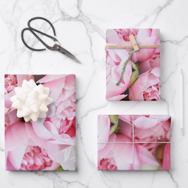 Feuille De Papier Cadeau Élégant Peonies Roses (Recto)