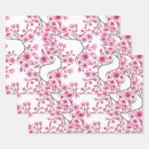 Feuille De Papier Cadeau Elegant Pink Cherry Blossom Floral Watercolor