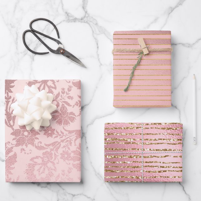 Feuille De Papier Cadeau Elégant Pink Gold Glam Luxe (Recto)