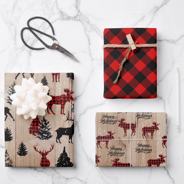 Feuille De Papier Cadeau Élégant plaid moderne à la bûcheron (Recto)