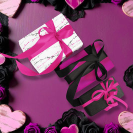 Feuille De Papier Cadeau Elégant rose, noir, et je t'aime Valentine's