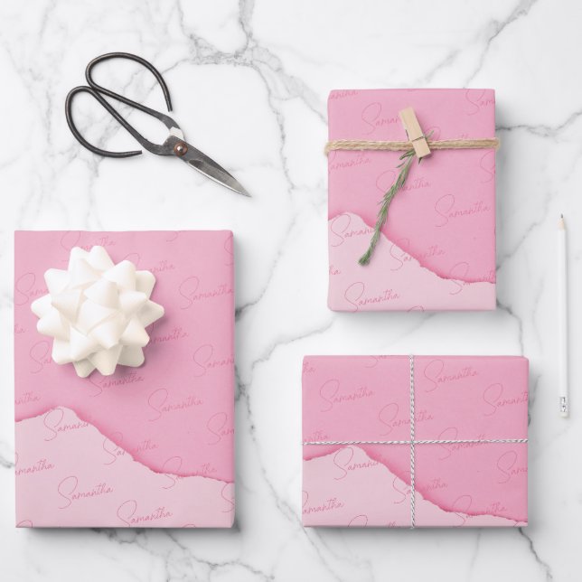 Feuille De Papier Cadeau Élégant rose Personnalisé (Recto)