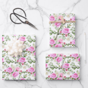 Feuille De Papier Cadeau élégant rose rose Mariage carrelé
