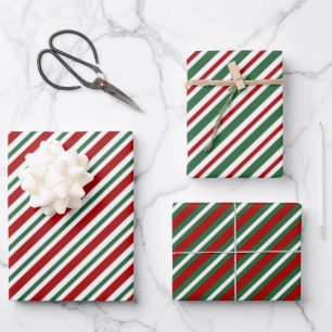 Feuille De Papier Cadeau Élégant rouge vert rayures Noël