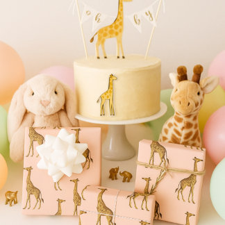 Feuille De Papier Cadeau Elégant Safari Giraffe en Blush