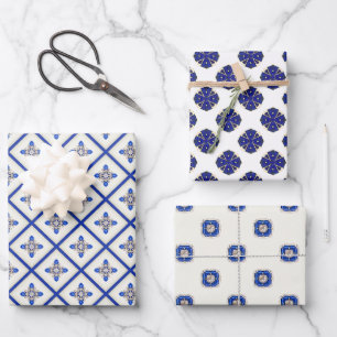 Feuille De Papier Cadeau Elégant saphir nautique bleu et blanc