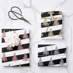 Feuille De Papier Cadeau Élégant sapin de Noël motif rayé