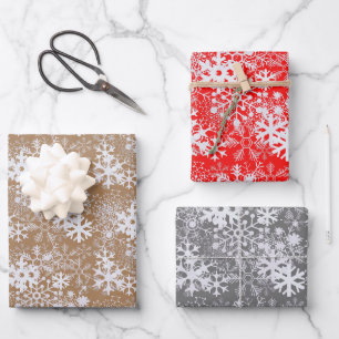 Feuille De Papier Cadeau Élégant Silvery Christmas Snowflakes Kraft Brown