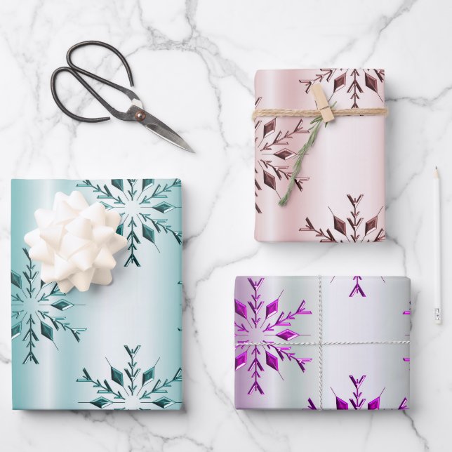 Feuille De Papier Cadeau Élégant Snowflakes Noël (Recto)